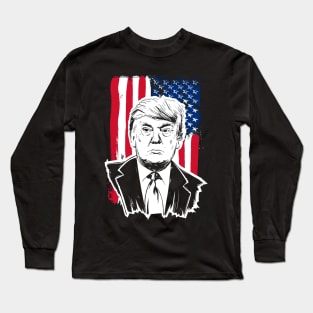 trump mugshot with american flag Long Sleeve T-Shirt